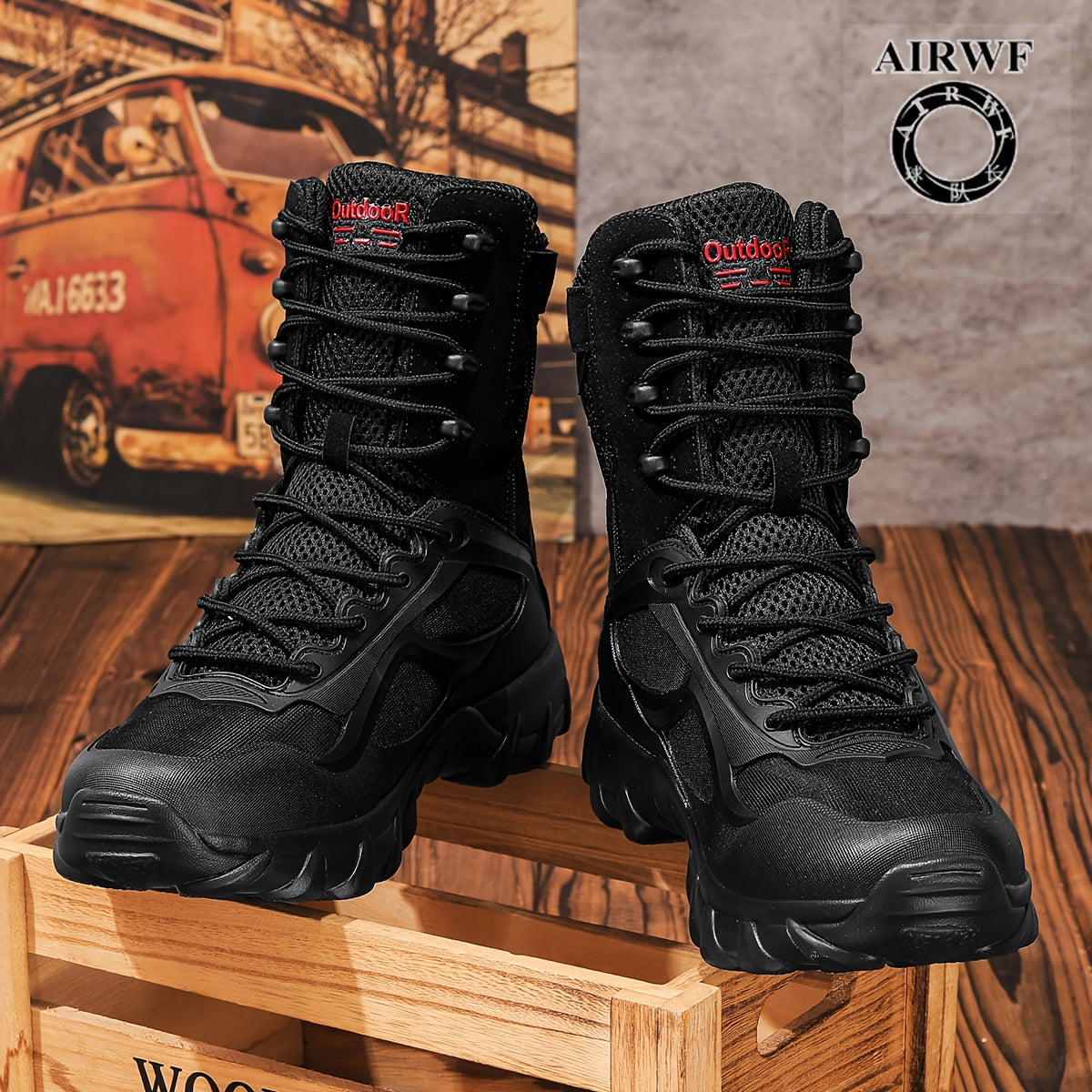 Bottes tactiques homme à lacets, couleur kaki ou noire, robustes, pour extérieur