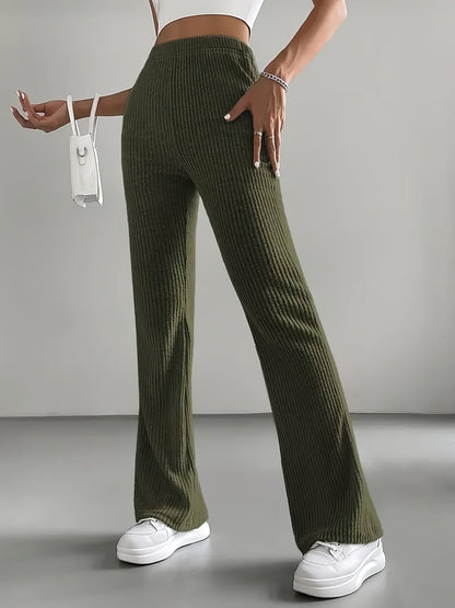 Pantalon côtelé évasé taille haute femme - Noir, Vert kaki, Marron