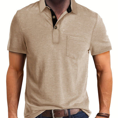 Polo décontracté pour homme à poche poitrine, style élégant pour usage quotidien ou bureau