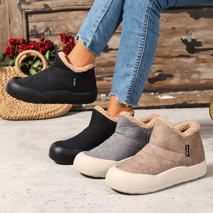 Bottes d'hiver Femme fourrées grises matelassées à semelle compensée et bout rond