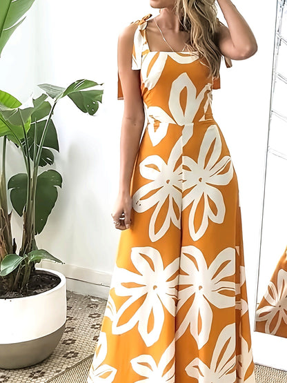 Lang kjole til kvinder i boheme-chic stil med blomsterprint til sommeren