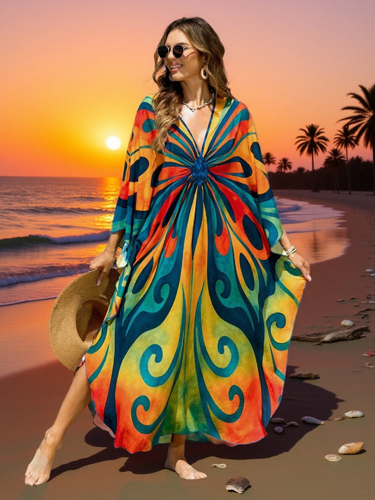 Lang caftan til kvinder i boheme-stil til strand og ferie