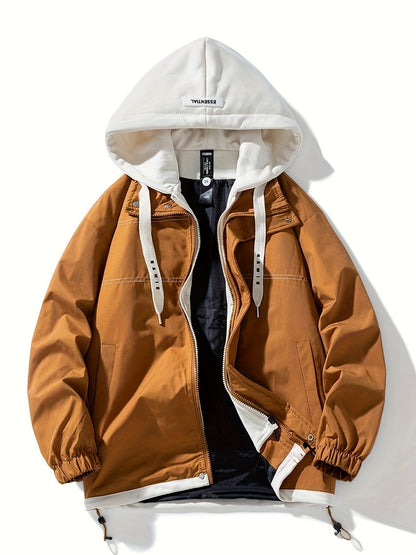 Veste Homme Coupe-Vent avec Capuche Intégrée Amovible Style Décontracté Noir Marron