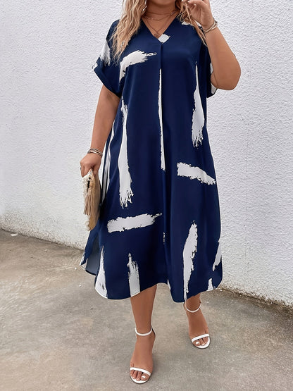 Robe tunique élégante pour femme à imprimé artistique, style décontracté chic