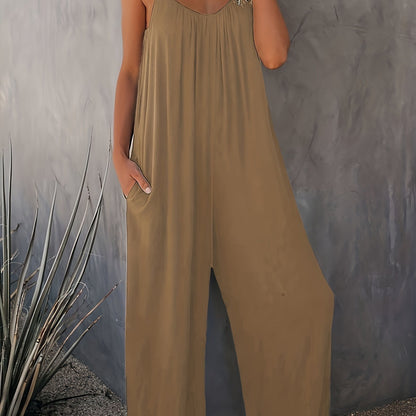 Mono holgado casual para mujer estilo verano con tirantes finos y bolsillos – Look chic y cómodo para vacaciones o ciudad