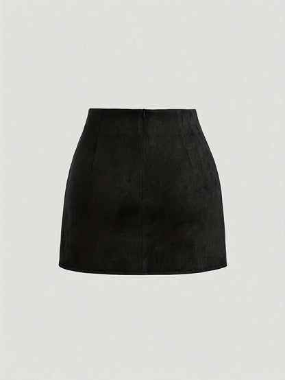 Mini-jupe plissée femme effet suédine marron foncé, camel et noir