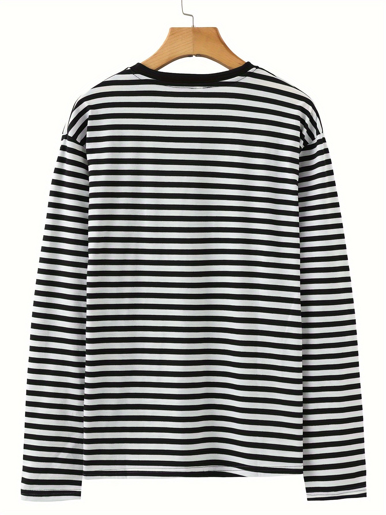 T-shirt à manches longues rayé col rond bleu et blanc pour homme