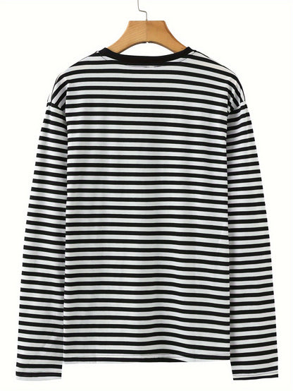 T-shirt à manches longues rayé col rond bleu et blanc pour homme