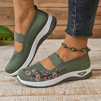Chaussures décontractées femme confort avec broderie florale et bride élastique – Style marche et loisirs