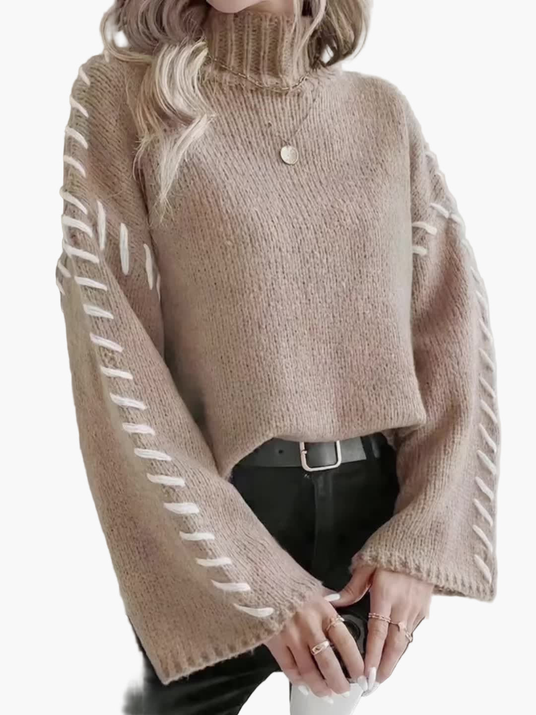Elegancki sweter damski z golfem w stylu casual na jesień i zimę