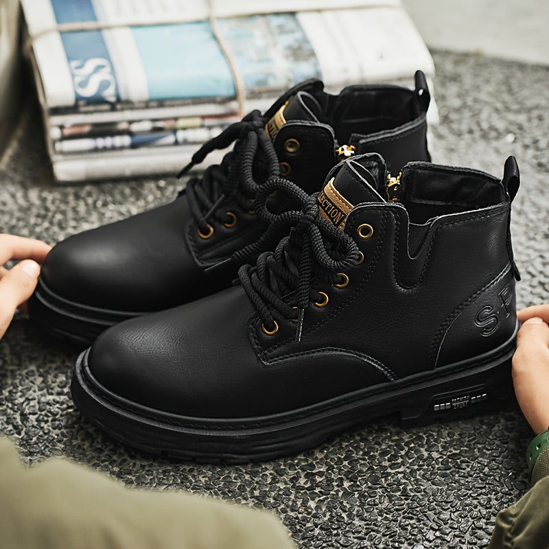 Bottes montantes homme noires à lacets et semelle épaisse