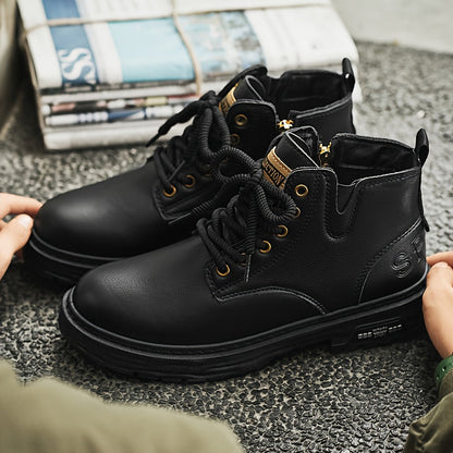 Bottes montantes homme noires à lacets et semelle épaisse