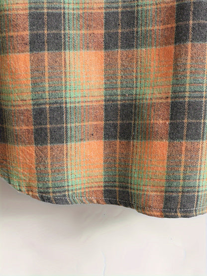 Chemise à carreaux homme, manches longues, orange et gris, style décontracté