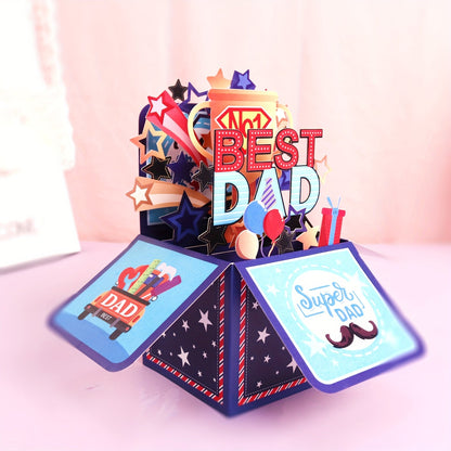 Tarjeta Pop-Up 3D Día del Padre para Hombre – Tarjeta de Felicitación Sorpresa de Cumpleaños, Estilo Festivo Súper Papá