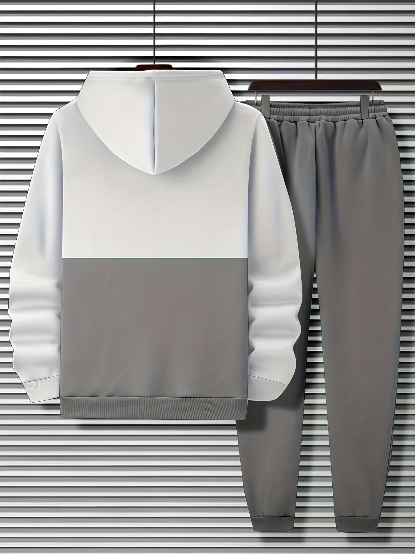 Ensemble Survêtement Homme Bicolore à Capuche et Bandes Horizontales Gris et Noir