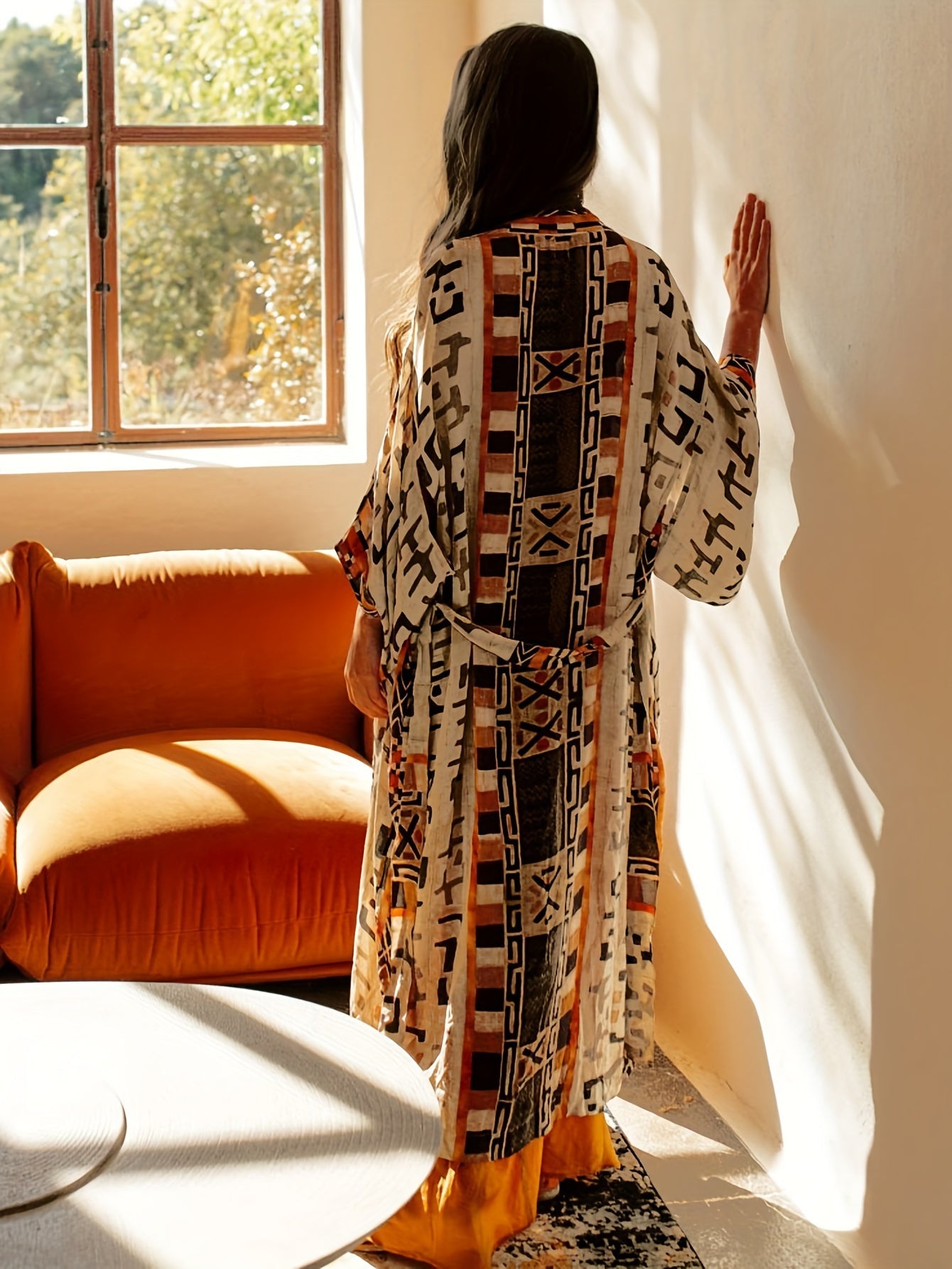 Lang kimono til kvinder i boheme-chic stil til strand og afslapning
