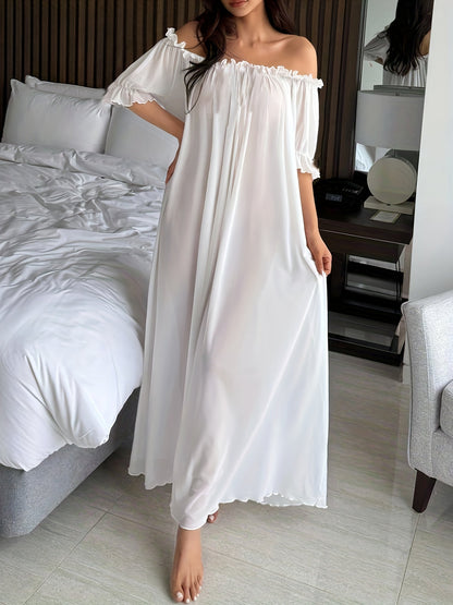 Chemise de nuit longue élégante à épaules dénudées pour femme, style romantique, usage quotidien ou détente