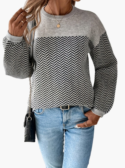 Maglione donna casual con motivo a spina di pesce maniche lunghe taglio regolare per autunno inverno