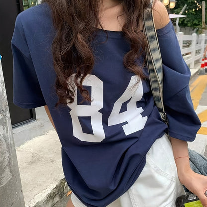 T-shirt oversize femme style varsity décontracté numéro rétro streetwear