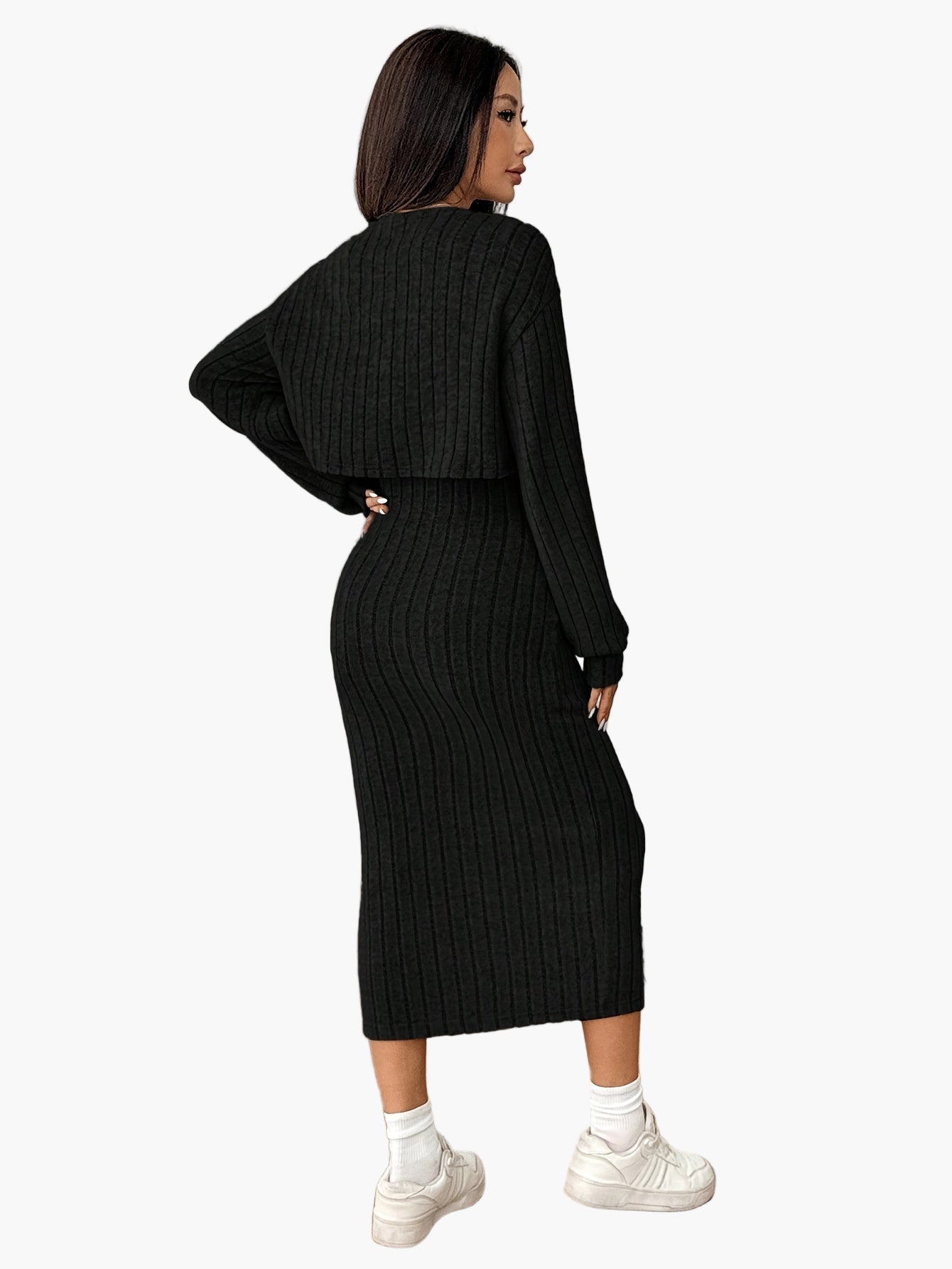 Completo Donna Elegante Due Pezzi Maglione con Bottoni e Gonna Lunga Stile Casual Primavera Autunno