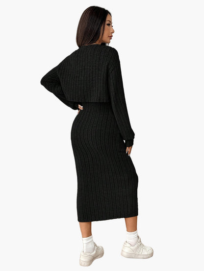 Completo Donna Elegante Due Pezzi Maglione con Bottoni e Gonna Lunga Stile Casual Primavera Autunno