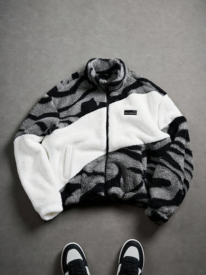 Veste Polaire Zippée Motif Zèbre Bicolore Col Montant