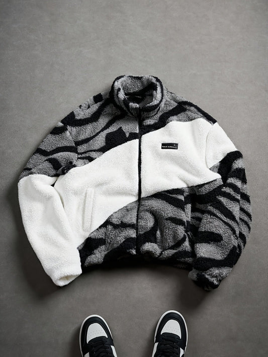 Veste Polaire Zippée Motif Zèbre Bicolore Col Montant