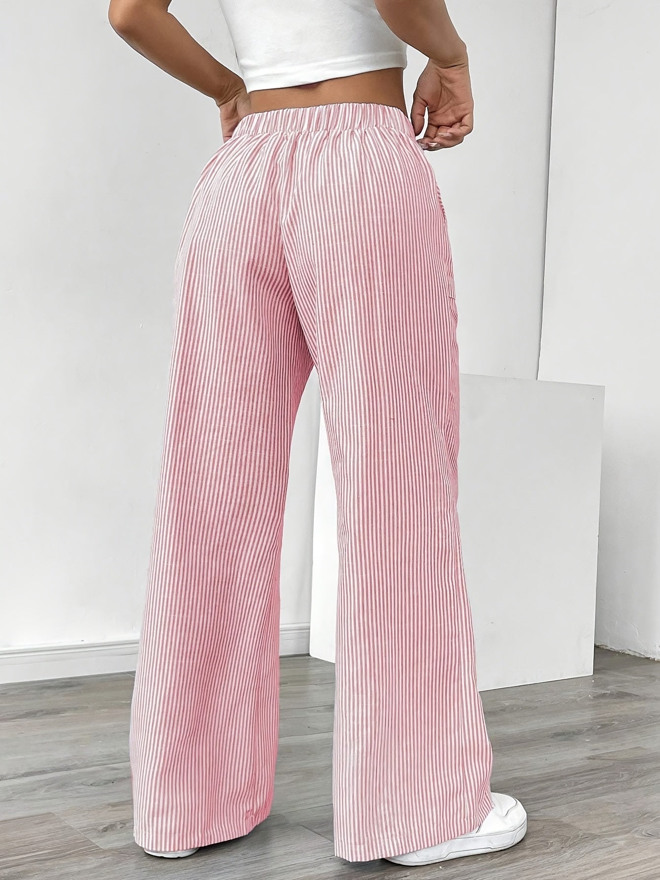 Pantalon large femme style décontracté à rayures pour le printemps et l'été