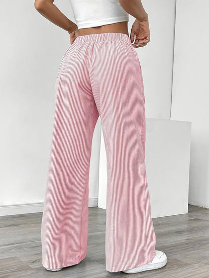 Pantalon large femme style décontracté à rayures pour le printemps et l'été