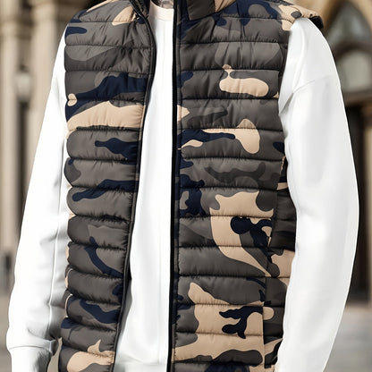 Doudoune sans manches homme matelassée motif camouflage vert militaire