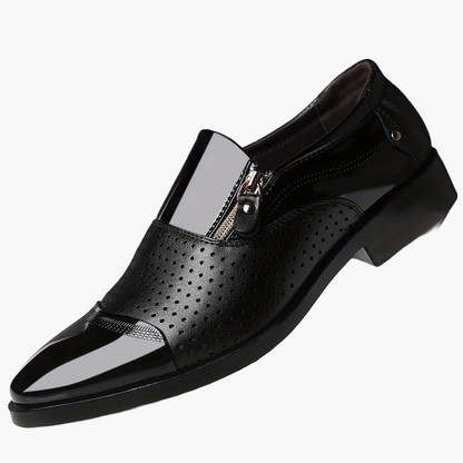 Zapatos de vestir de negocios para hombre estilo inglés con punta afilada y cierre de cremallera