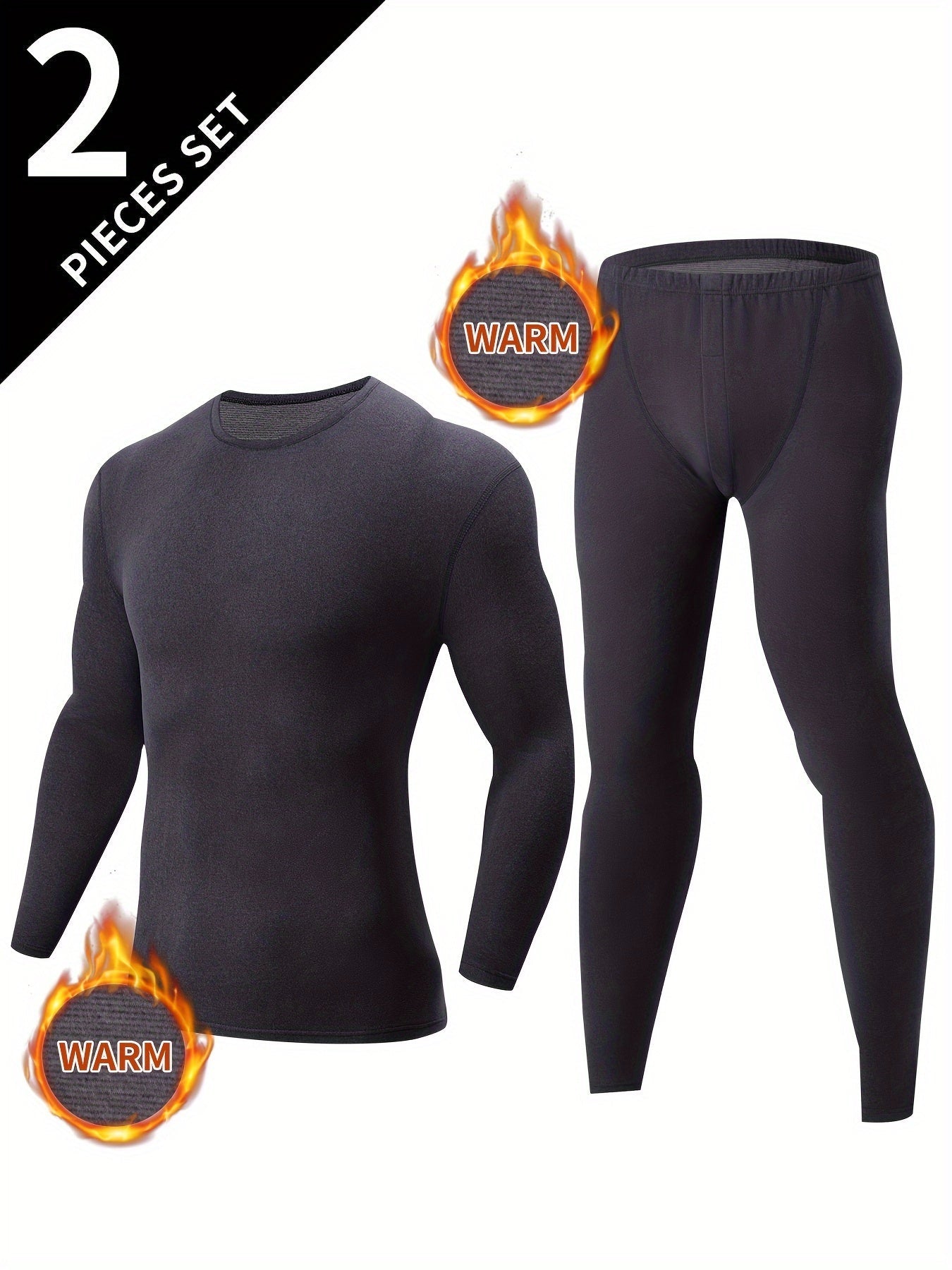 Ensemble Sous-Vêtements Thermiques Homme 2 Pièces Noir Manches Longues