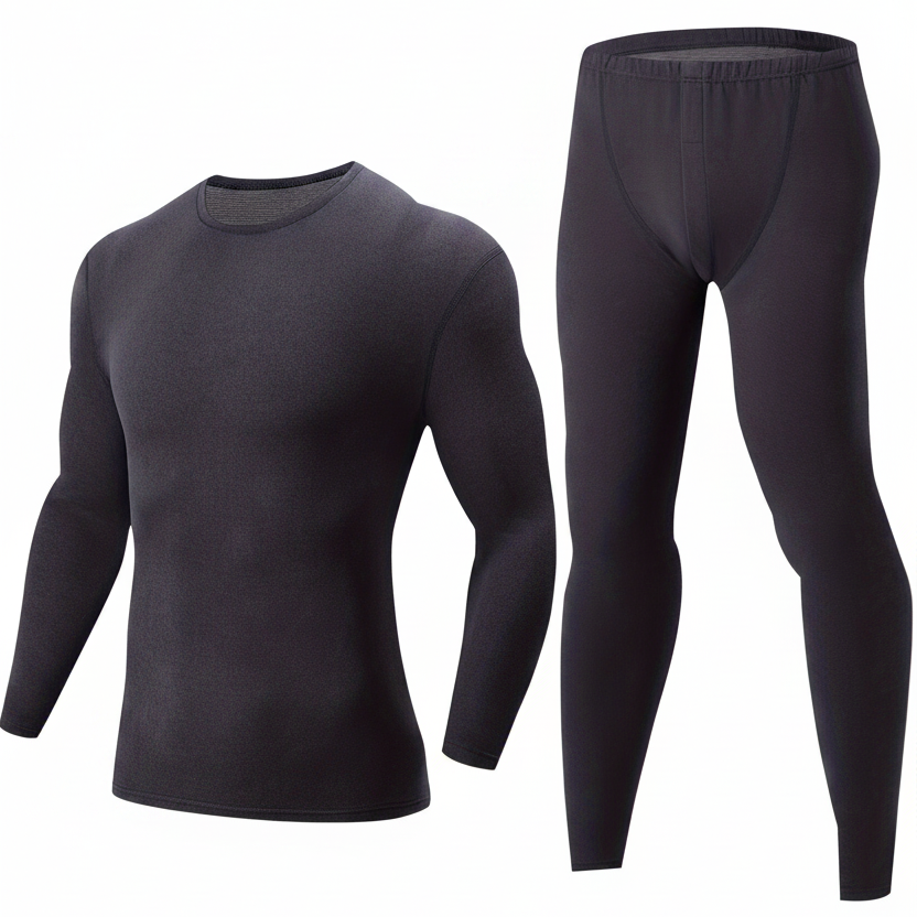 Ensemble Sous-Vêtements Thermiques Homme 2 Pièces Noir Manches Longues
