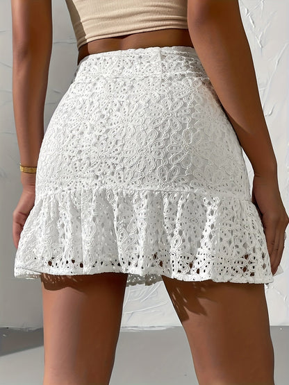 Falda corta elegante para mujer estilo romántico con volantes para verano y ocio