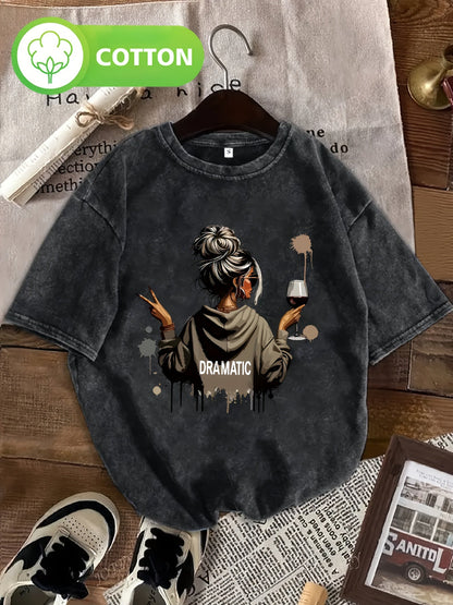T-shirt Femme Style Décontracté Motif Dramatique avec Illustration Moderne