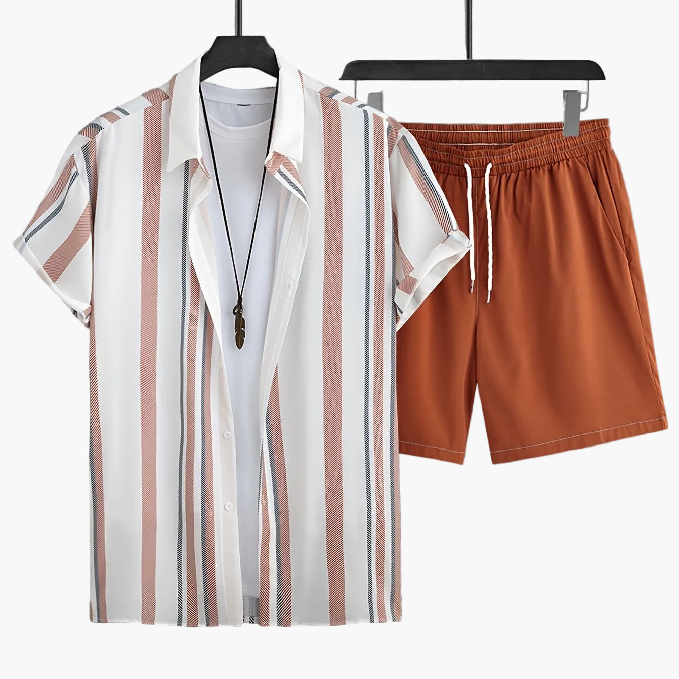 Ensemble décontracté à rayures pour homme, style vacances, chemise à manches courtes et short