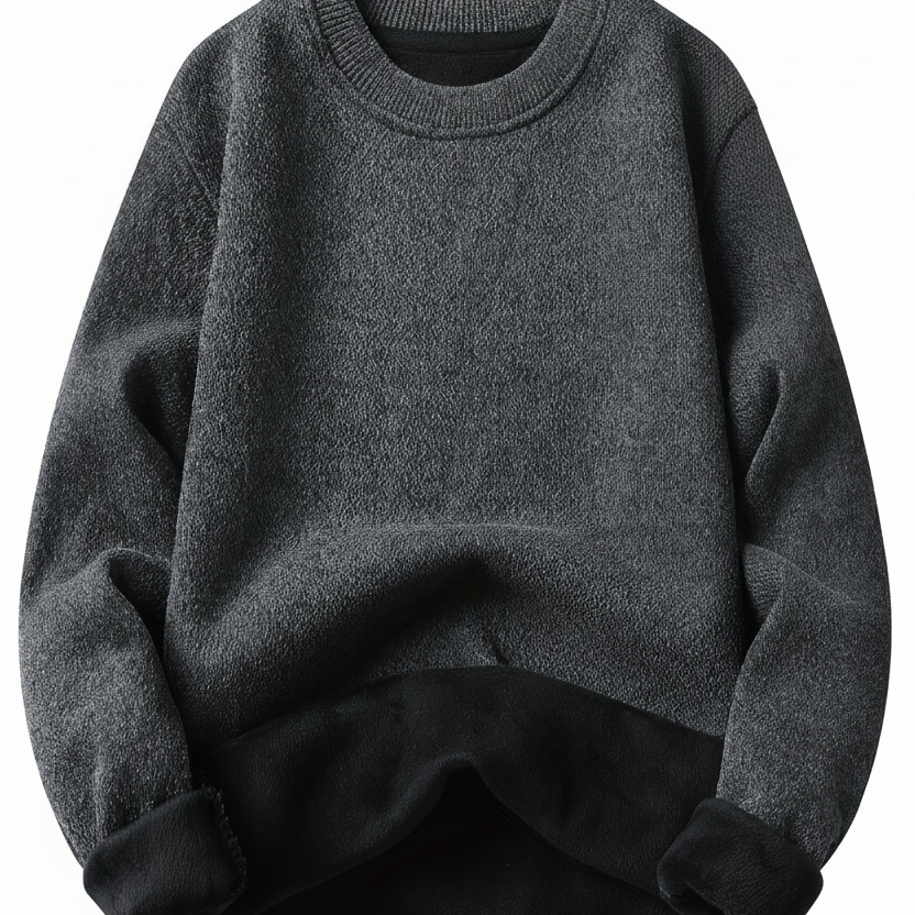 Sweat-shirt polaire homme à col rond, doublure chaude et côtelée, pull uni décontracté