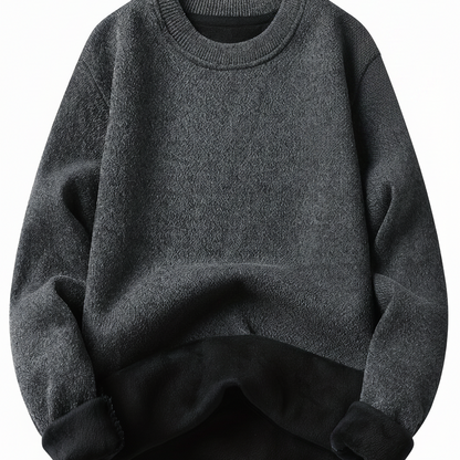 Sweat-shirt polaire homme à col rond, doublure chaude et côtelée, pull uni décontracté