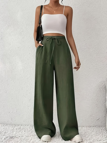 Luźne spodnie damskie z sznurkiem w pasie – Styl casual i modny