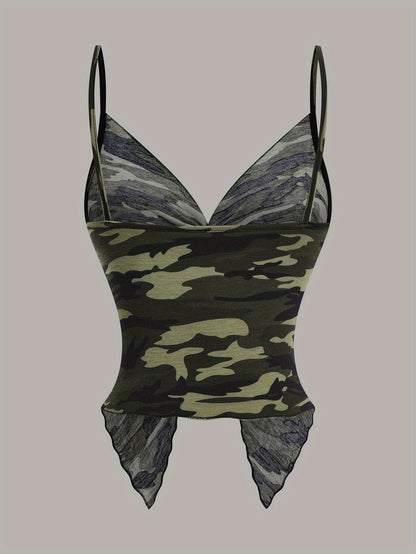 Damen-Camisole-Top im urbanen Stil mit Camouflage-Print und Knoten-Detail  