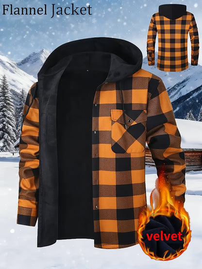 Chemise à Carreaux Homme avec Capuche, Doublure Chaude, Manches Longues