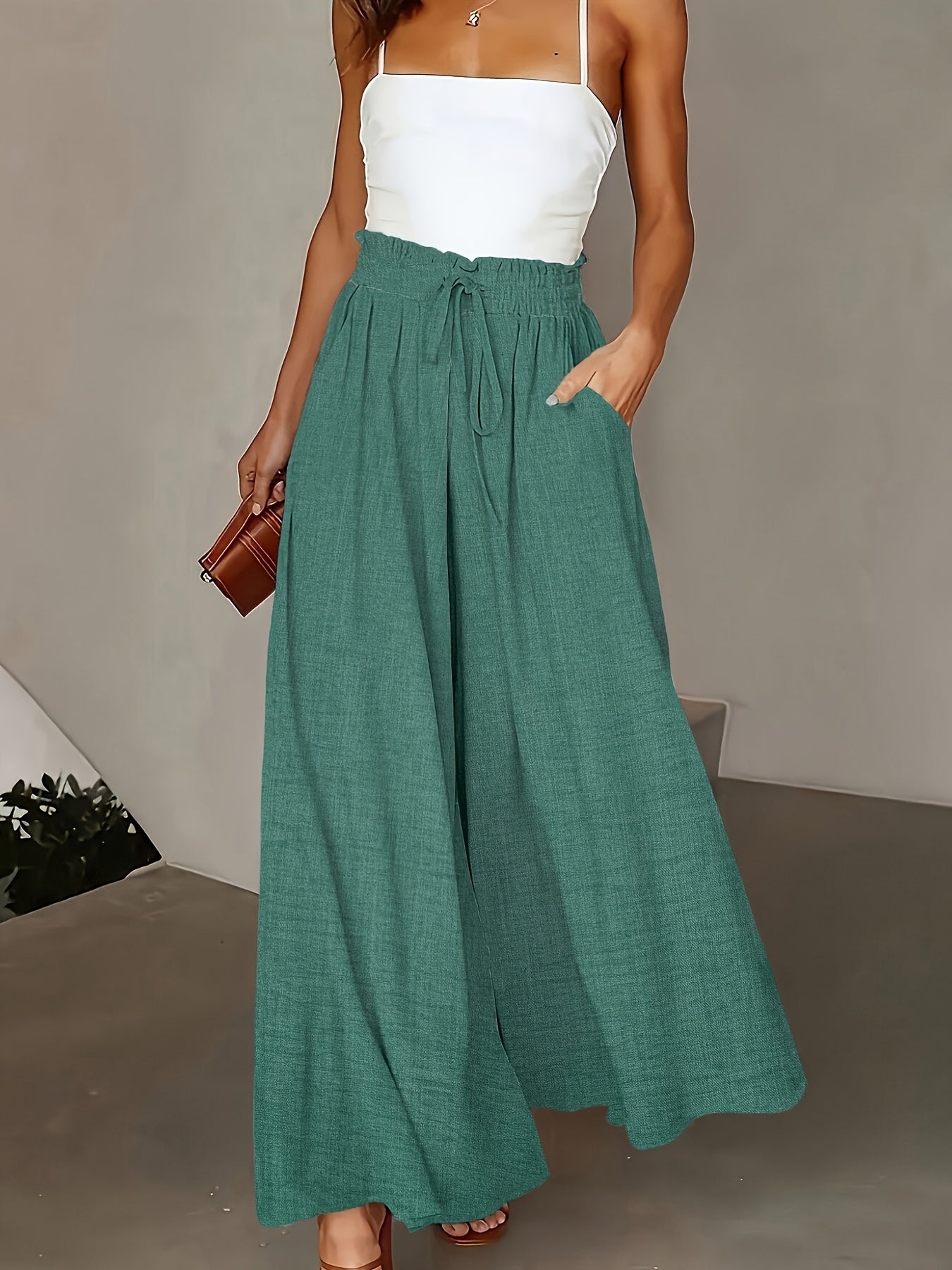 Pantalon large taille haute femme style élégant pour printemps et automne