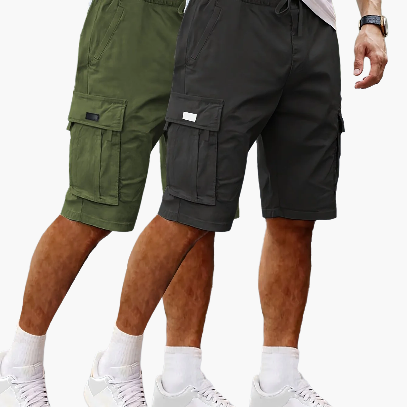 Shorts cargo casual da uomo 2 pezzi, stile urbano e versatile, ideali per il tempo libero e le attività all'aperto