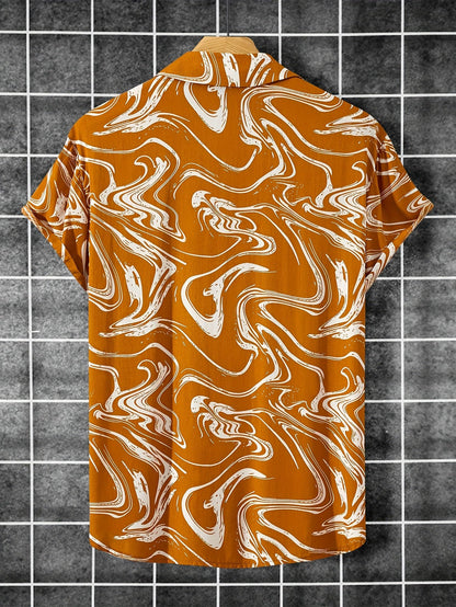 Chemise de style resort à manches courtes pour homme, motif marbré moderne, idéale pour les vacances et sorties décontractées