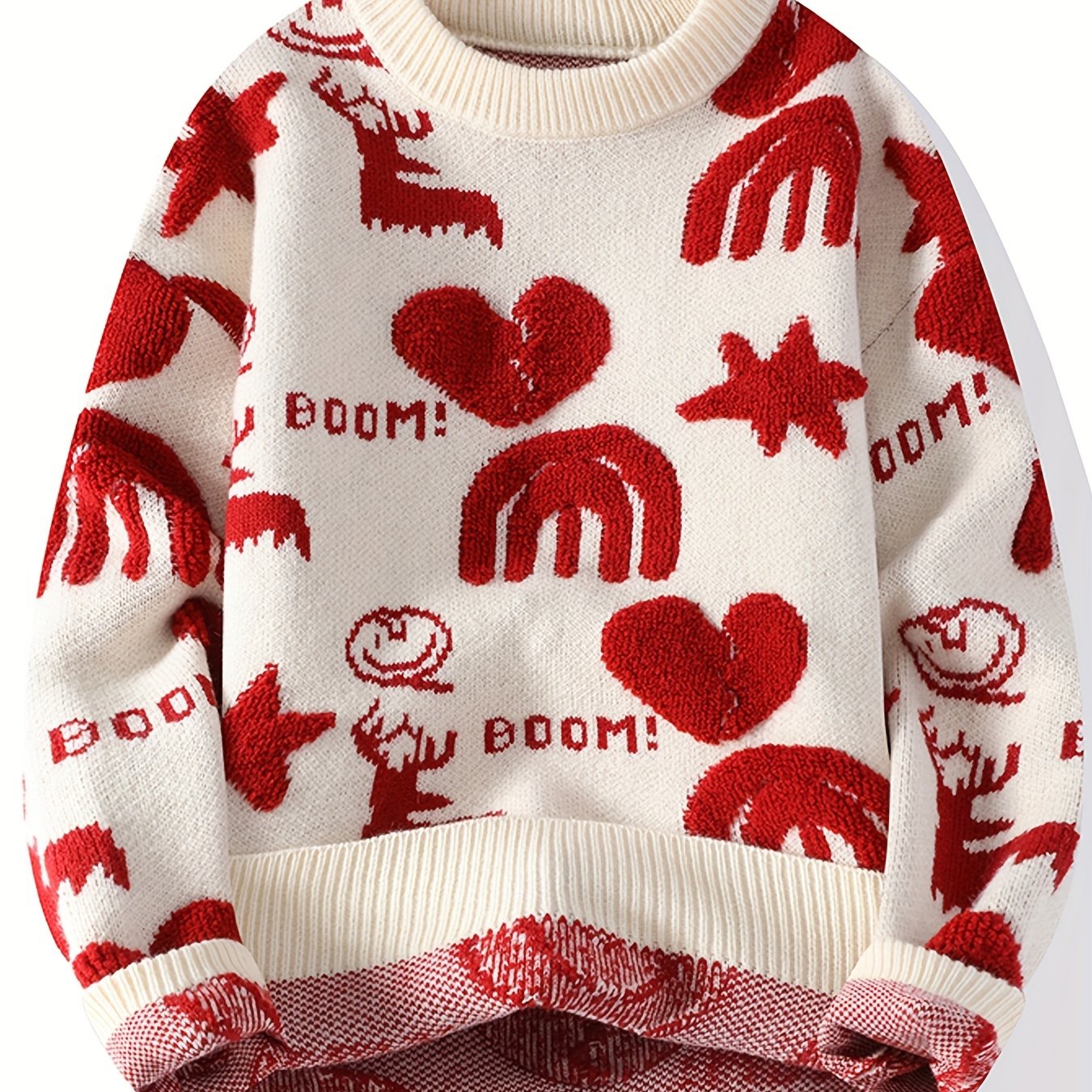 Pull tricoté col rond à motifs variés pour homme - Noir, Blanc ou Rouge