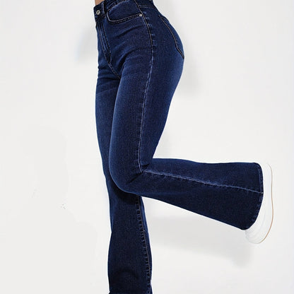 Jean évasé taille haute bleu foncé doublé matière douce pour femme