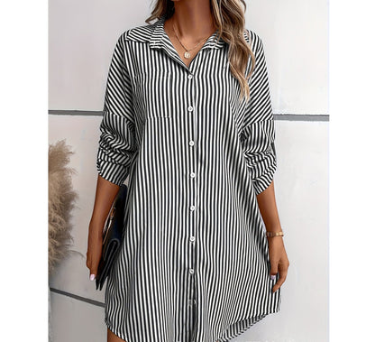 Kate – Vestido camisón casual a rayas con bolsillos