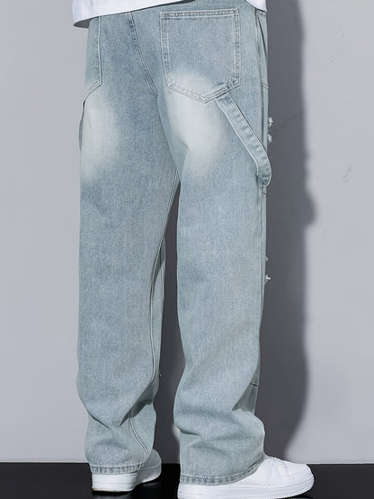 Loszittende cargo jeans voor heren met wijde pasvorm en versleten details - Trendy urban stijl