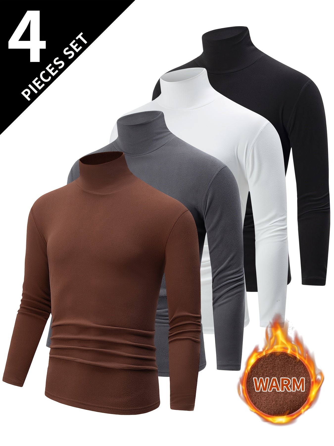Lot de 4 Pulls Col Roulé Homme Manches Longues Couleurs Assorties