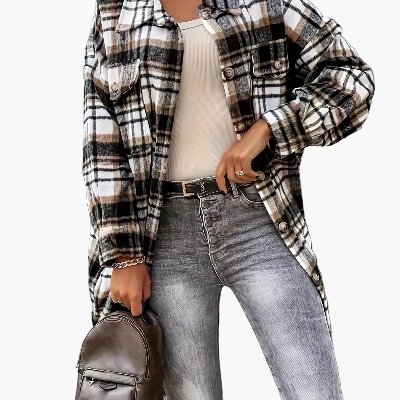 Chaqueta Camisa de Cuadros Estilo Casual para Mujer - Ideal para Media Temporada